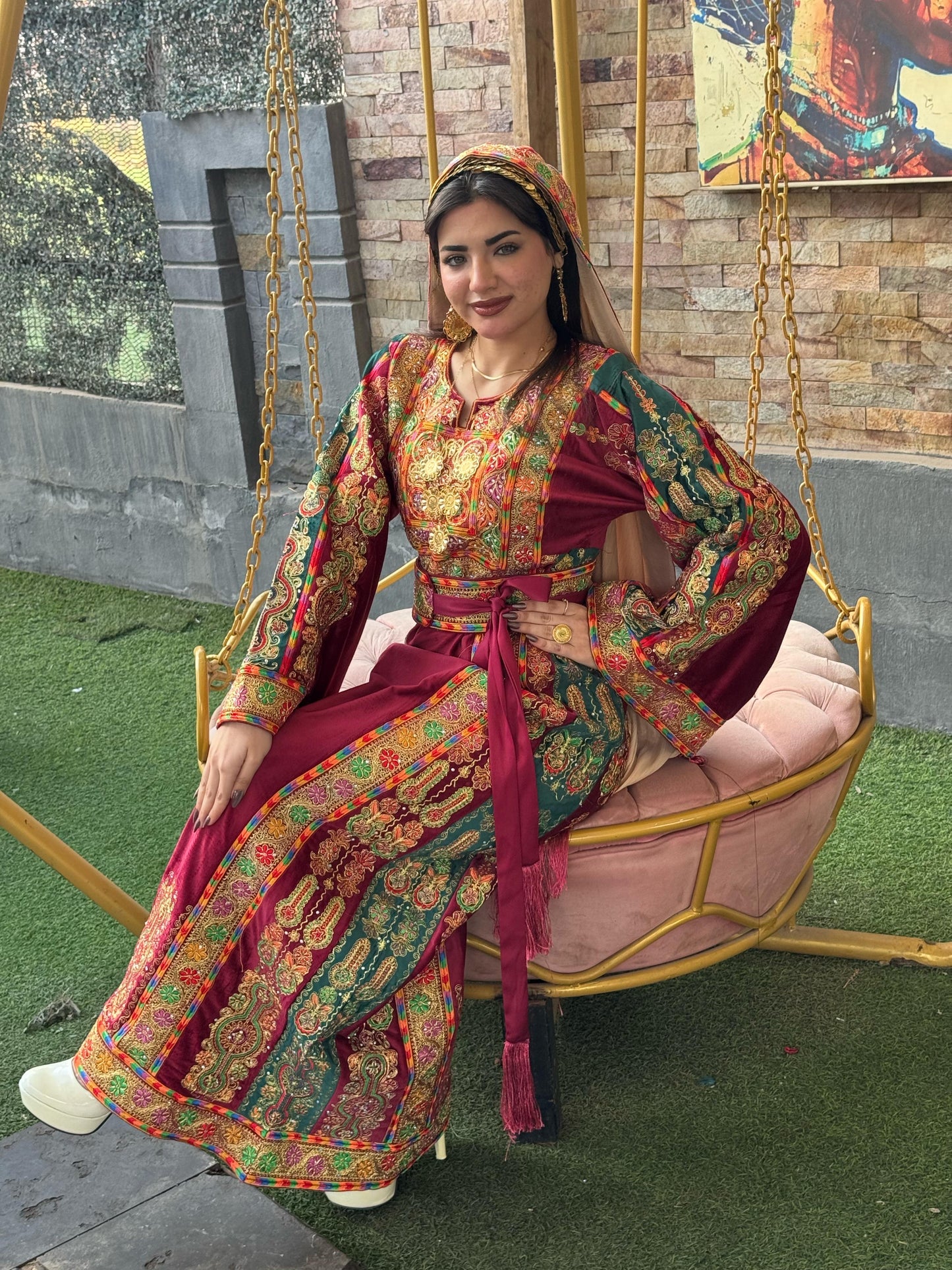 Red silk velvet thobe