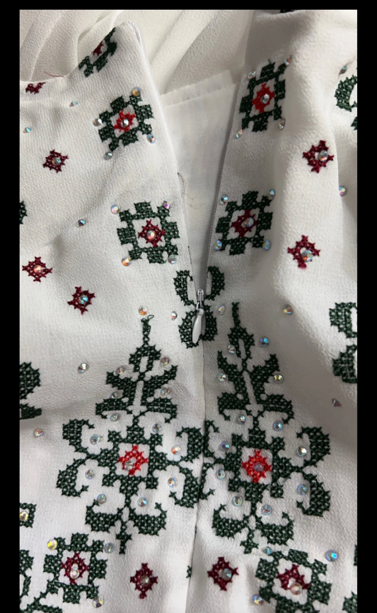 White and green embroidered dress