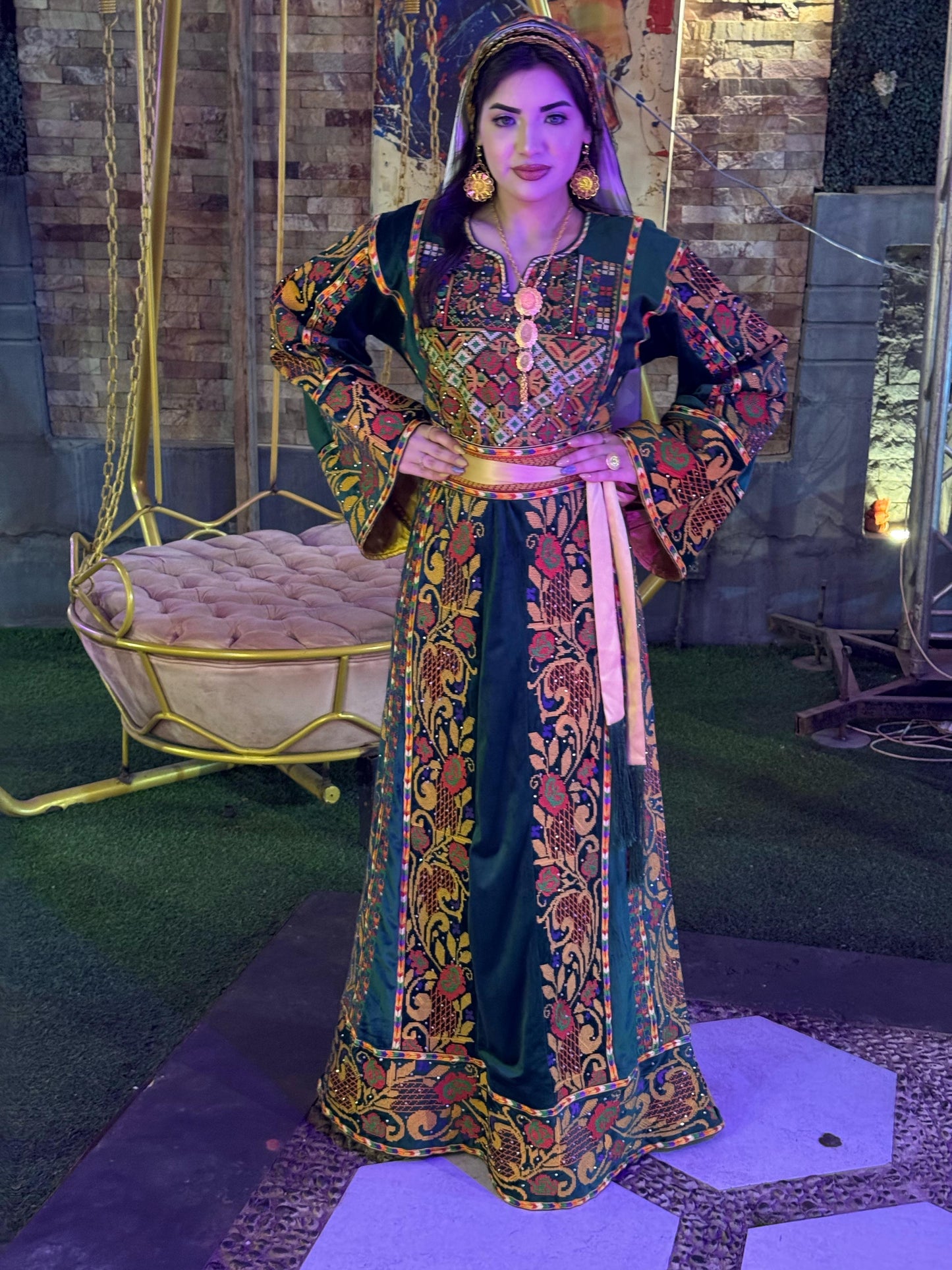 Green silk velvet thobe