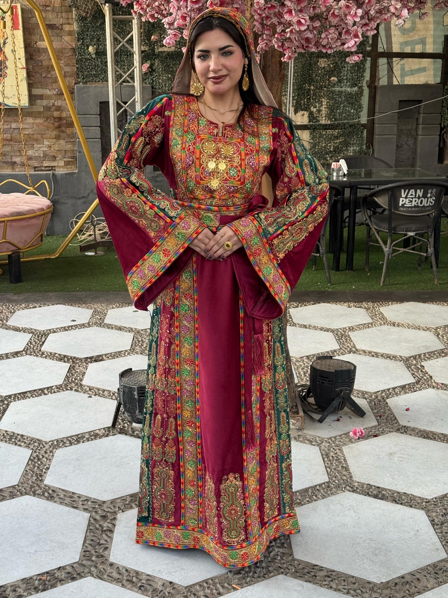 Red silk velvet thobe
