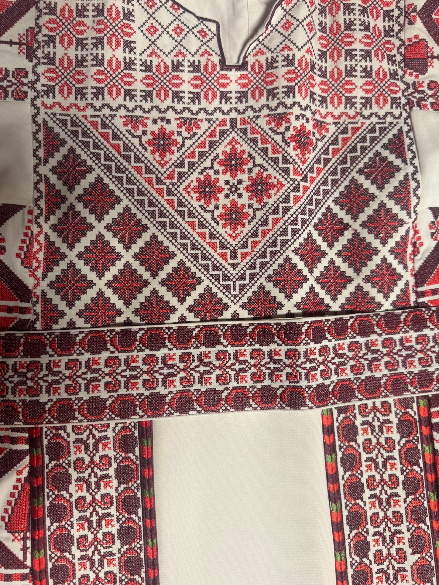 Off white thobe with red and burgundy embroidery