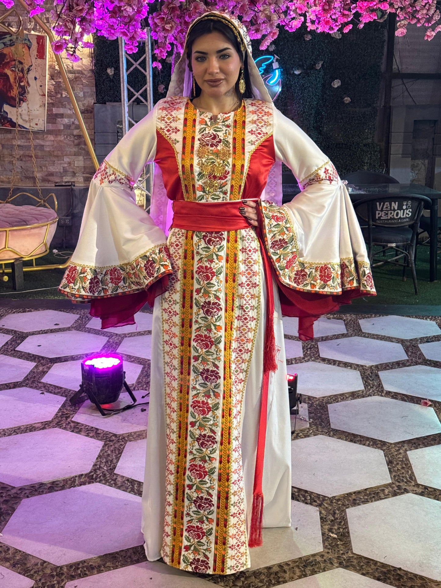 White and Red satin thobe/ dress