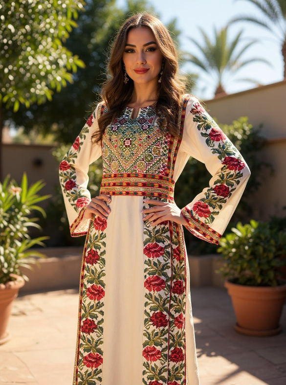 Beautiful light beige embroidered thobe