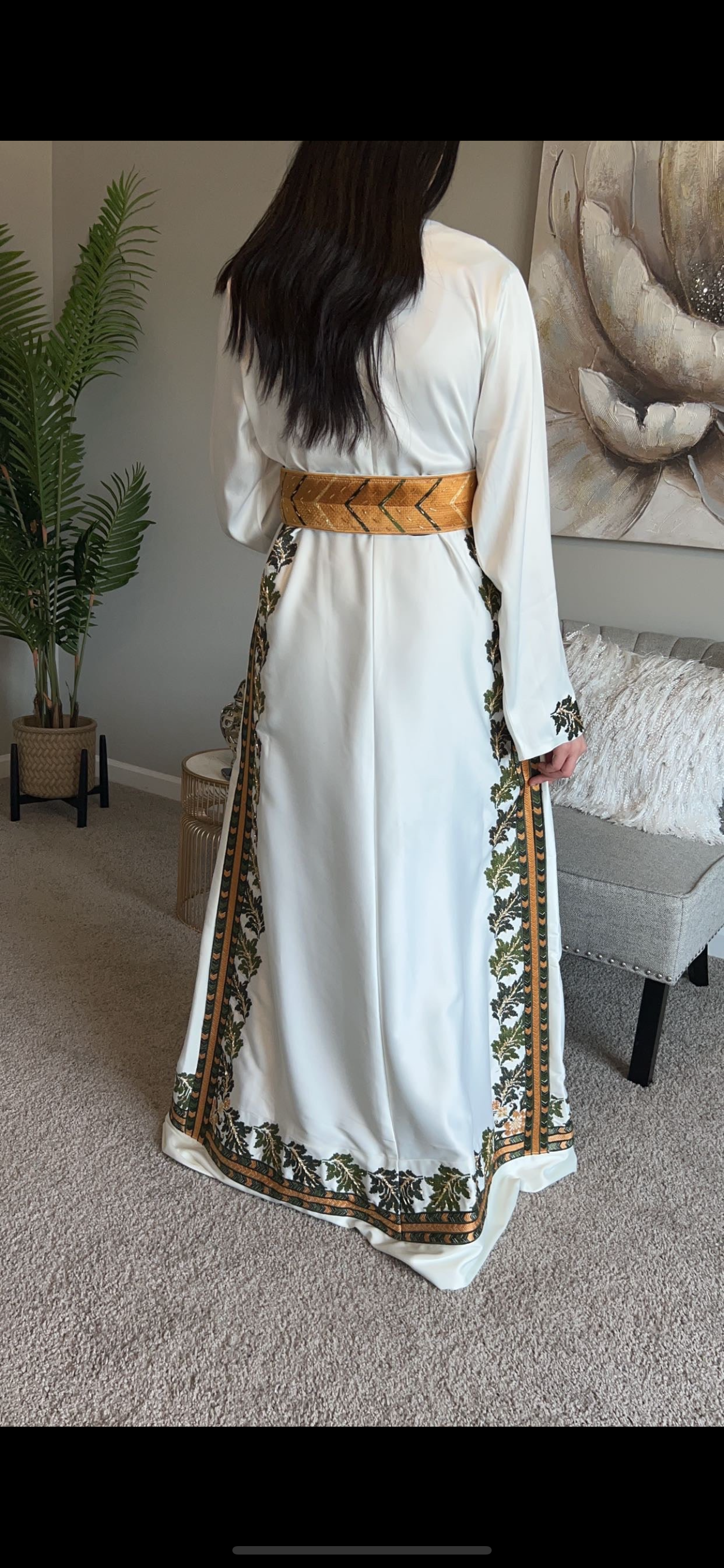 White satin embroidered dress