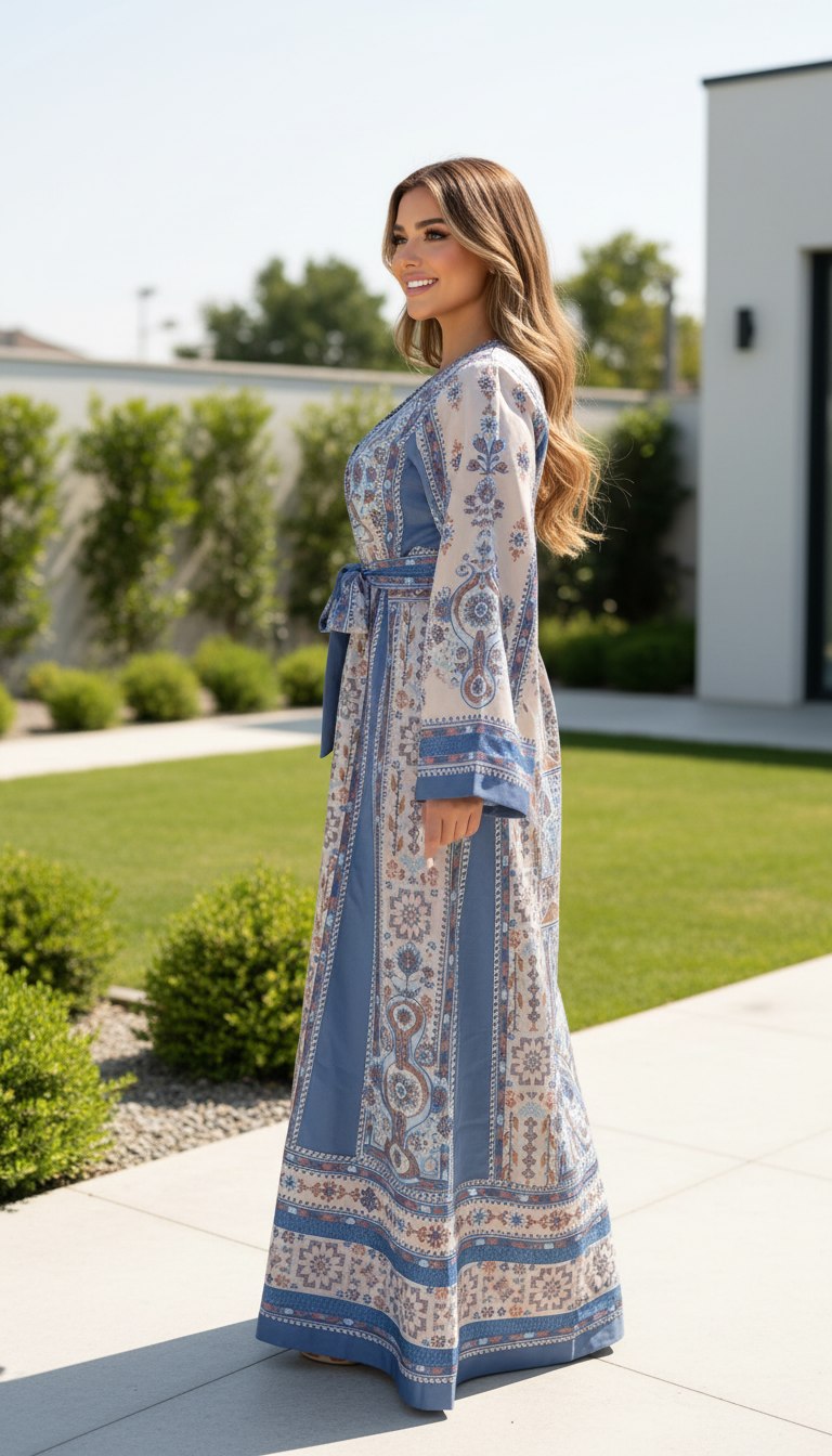 Sky blue and light beige embroidered thobe.