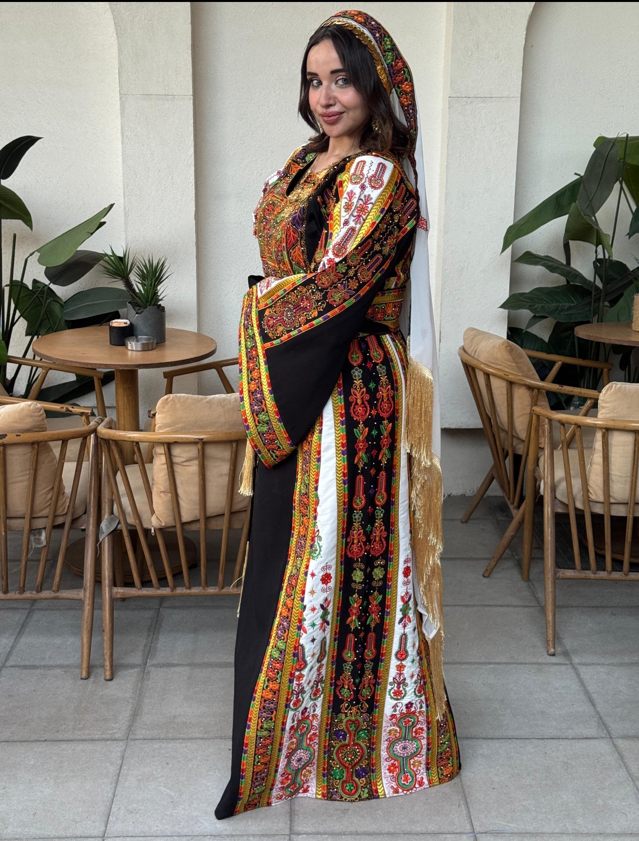 Black thobe white fabric