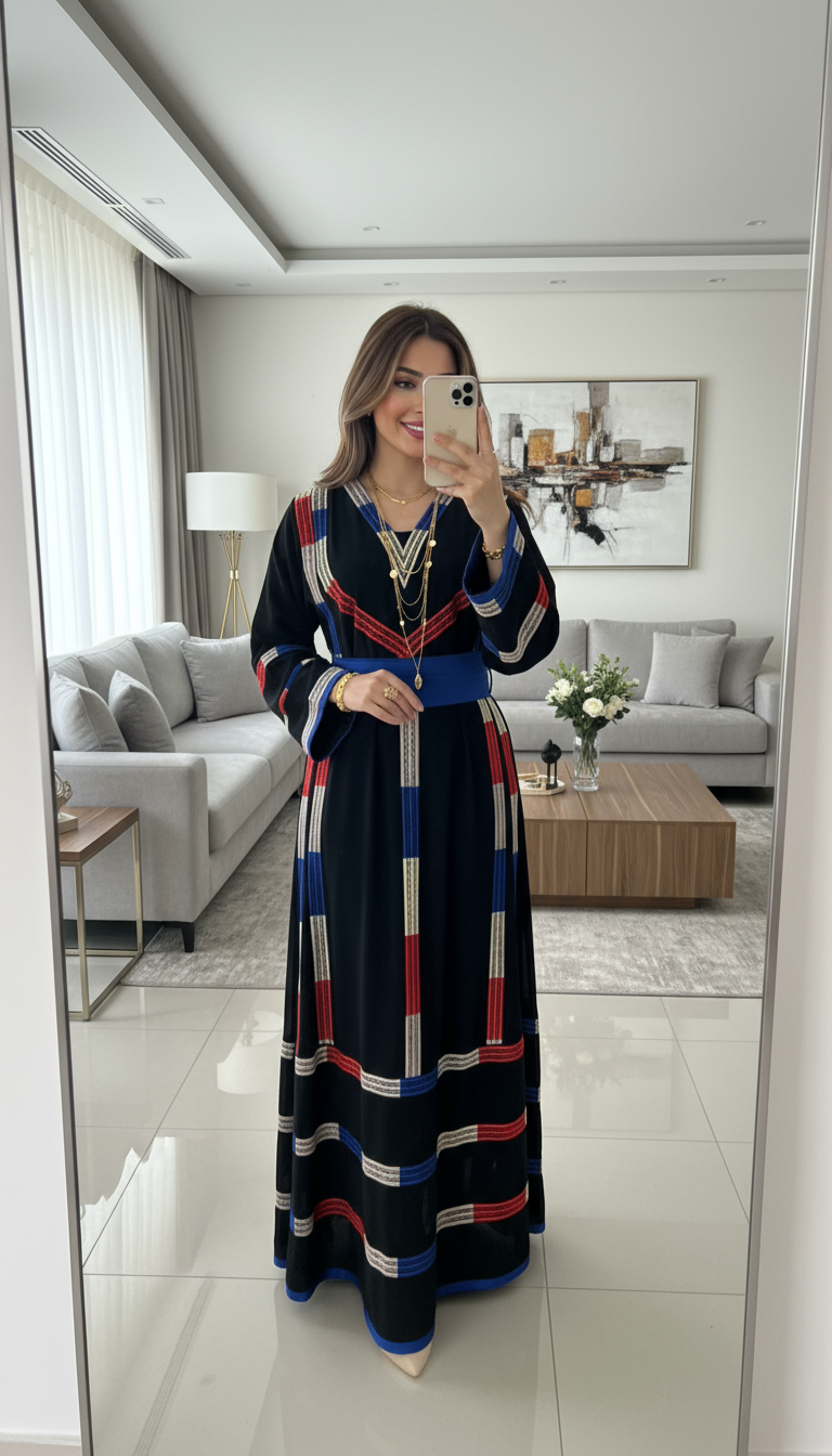 Black Embroidered Colorful Manajil Dress