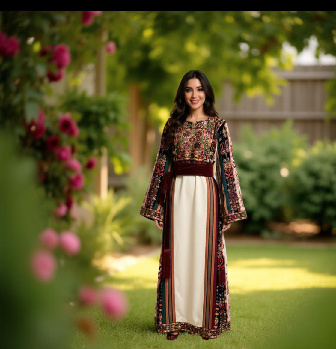 Off white Majdalwee thobe with black velvet