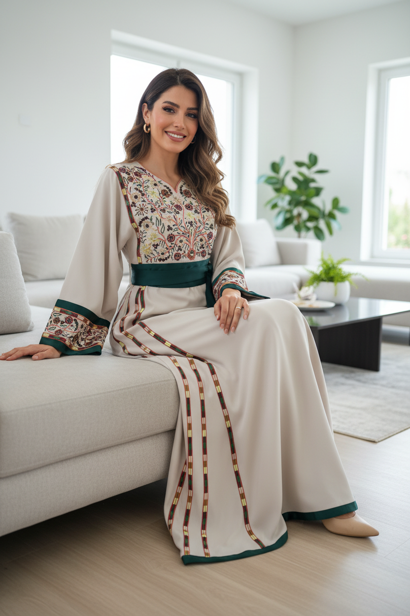 Beige white fabric thobe