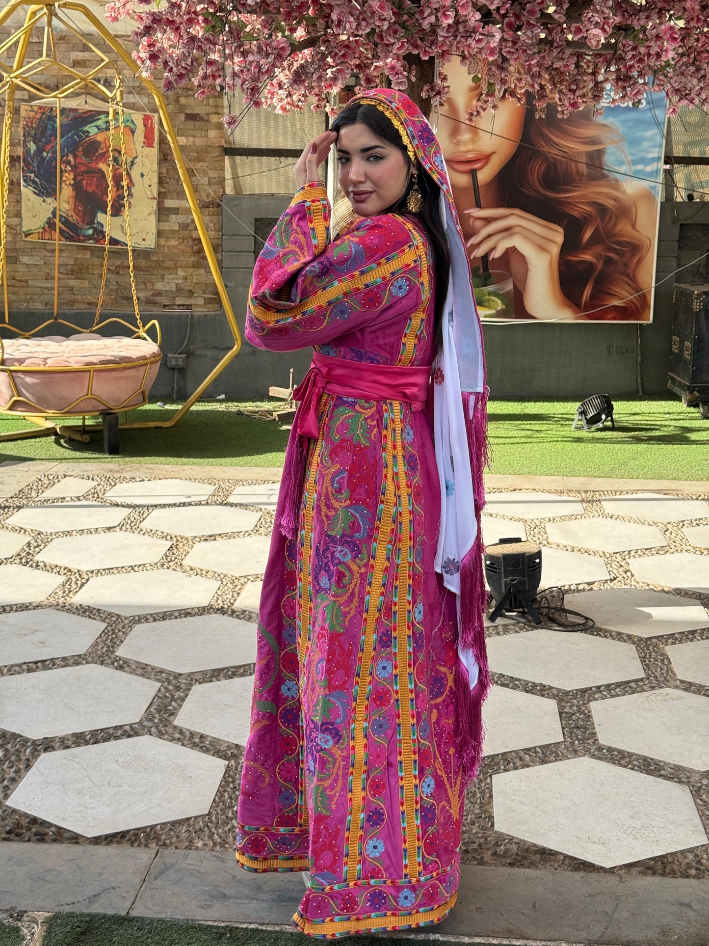 Fuchsia silk velvet thobe
