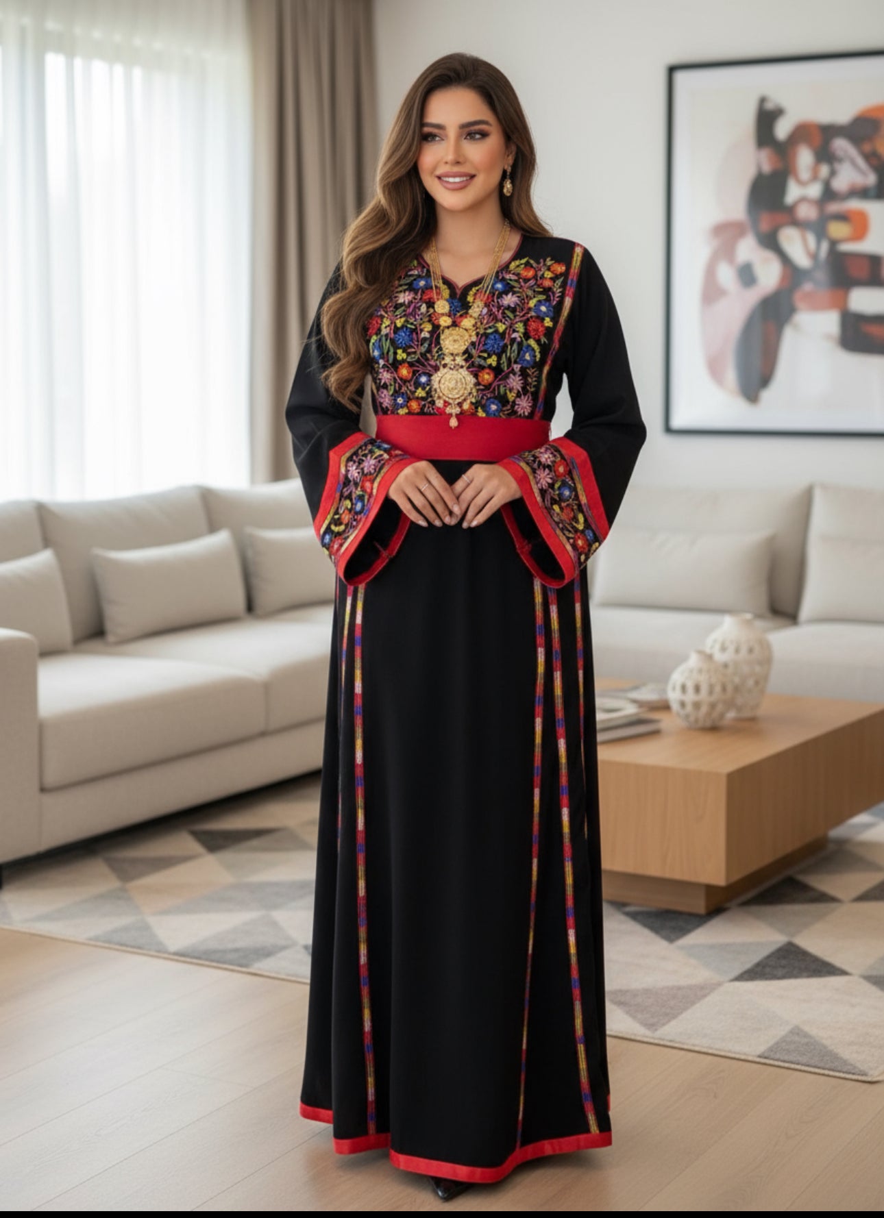 Black and red Manajal thobe