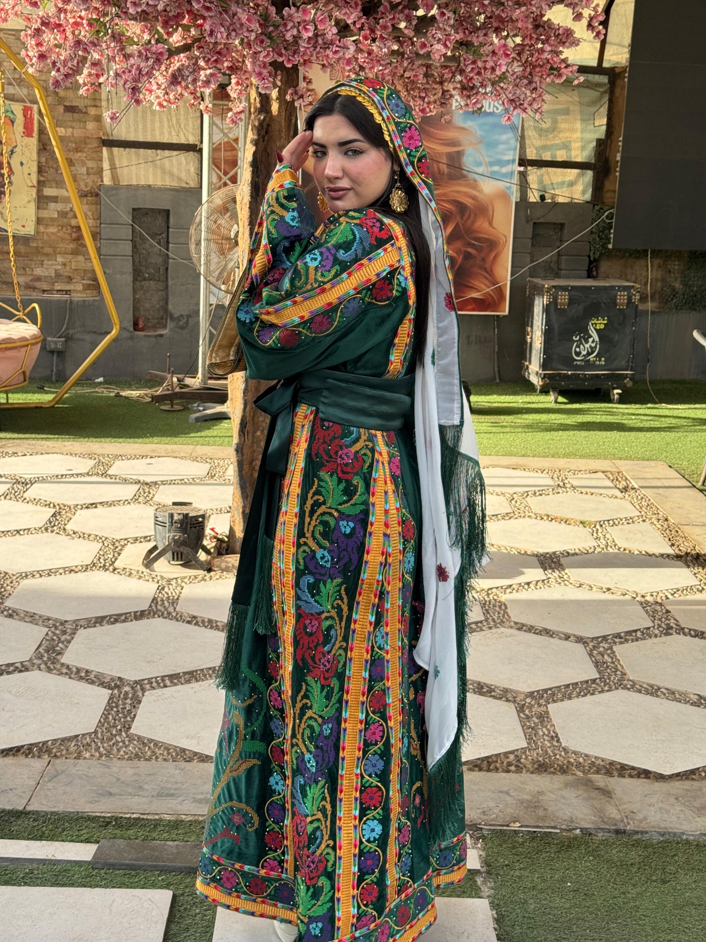 Green silk velvet thobe