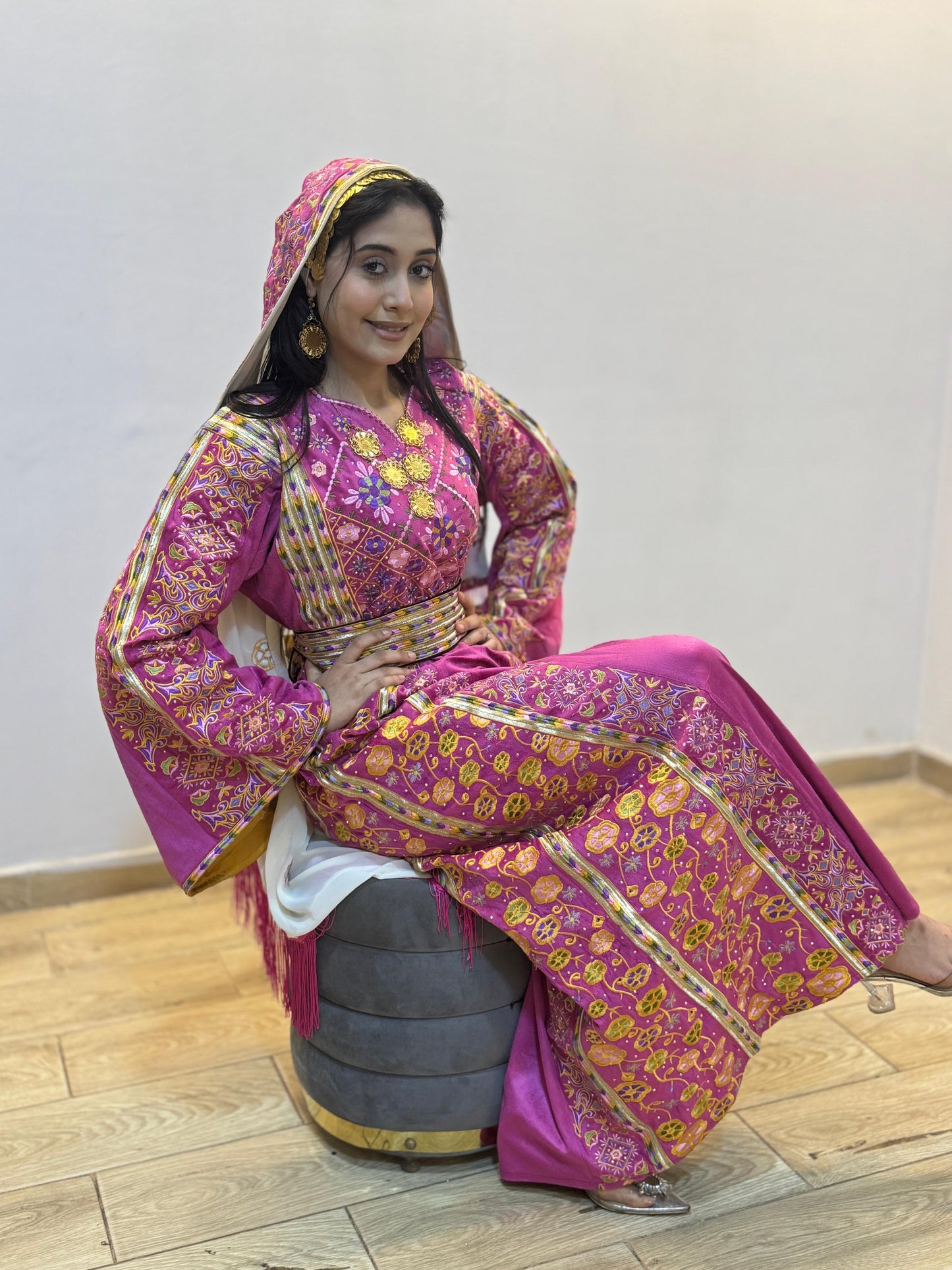 Fuchsia silk velvet thobe
