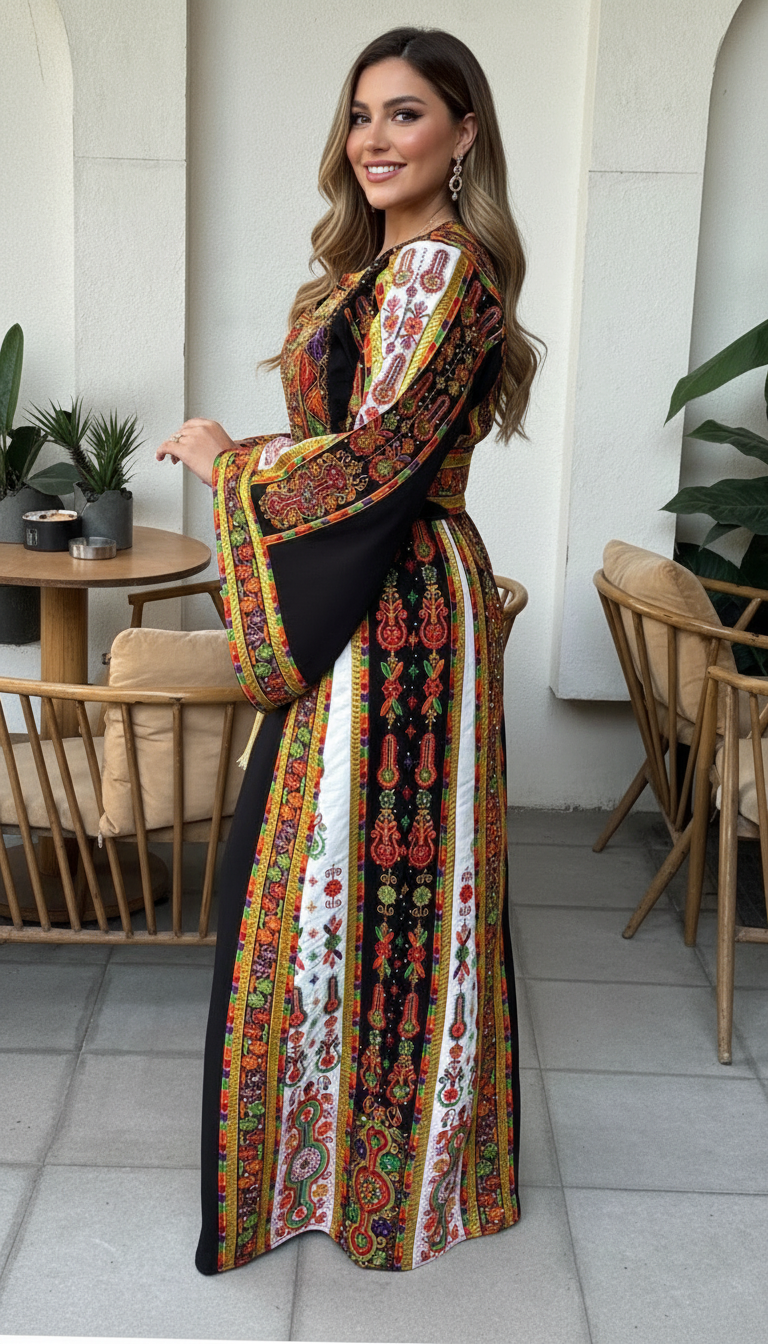 Black fabric thobe with white on the sides