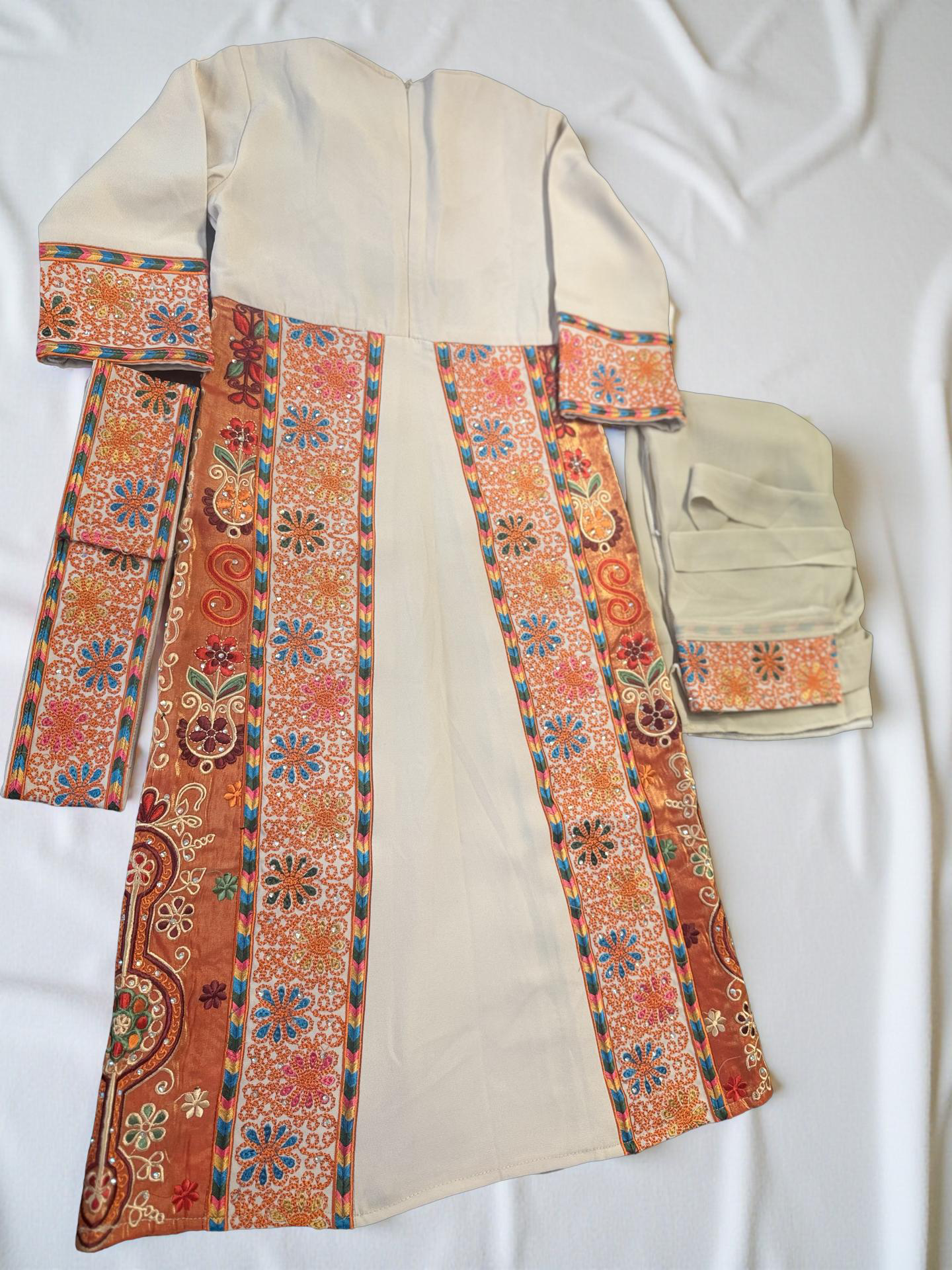 Beige and orange little girl thobe