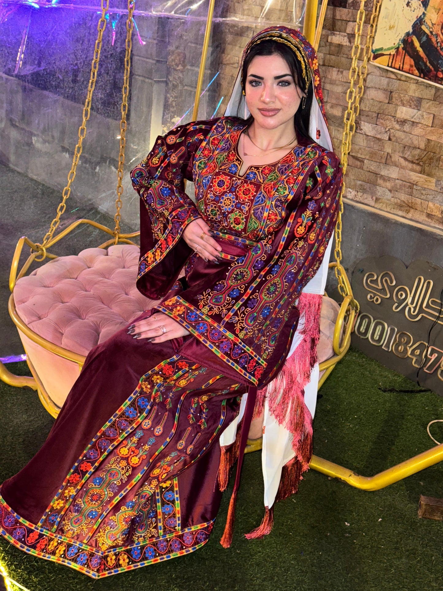 Burgundy silk velvet thobe