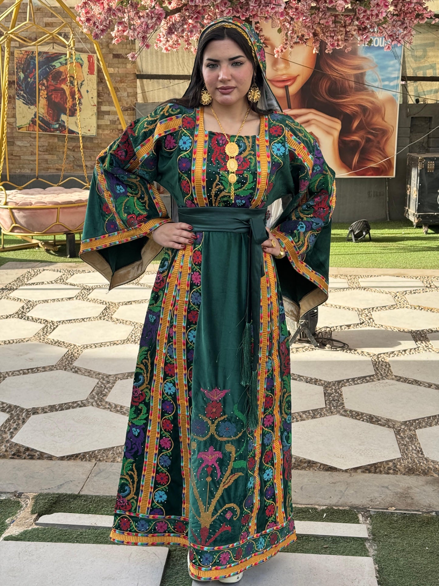 Green silk velvet thobe