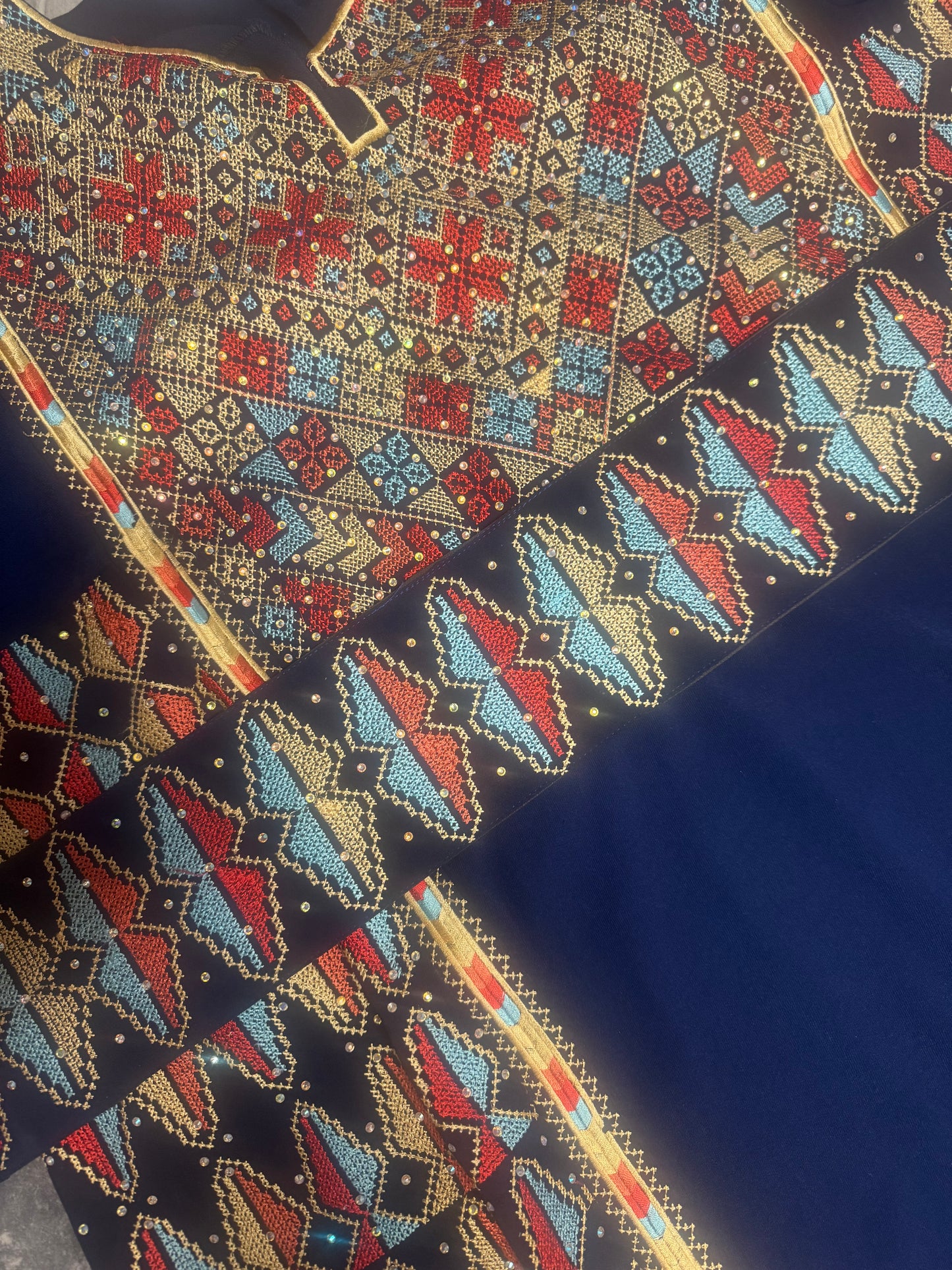 Navy blue fabric thobe with beautiful embroidery