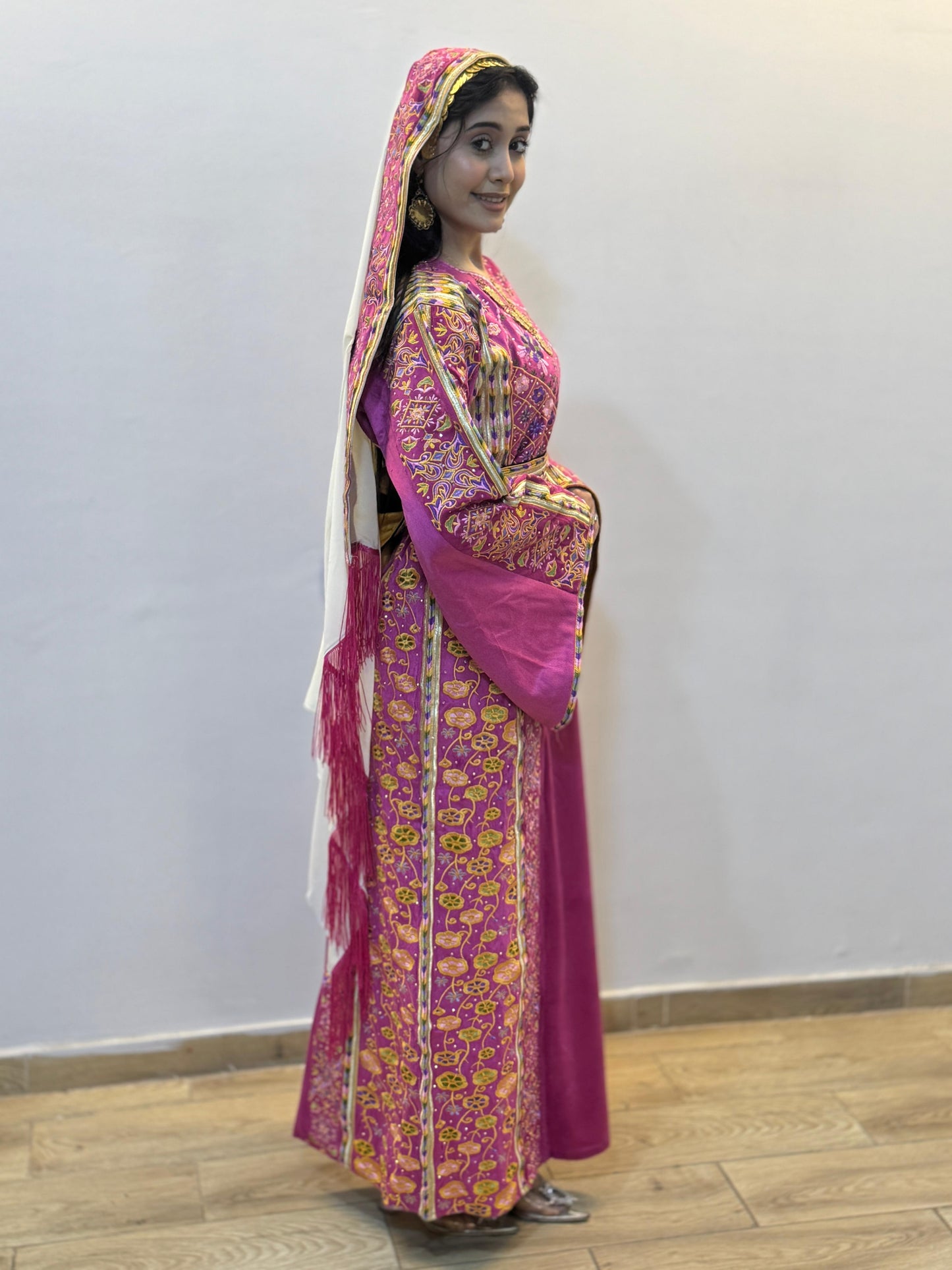 Fuchsia silk velvet thobe