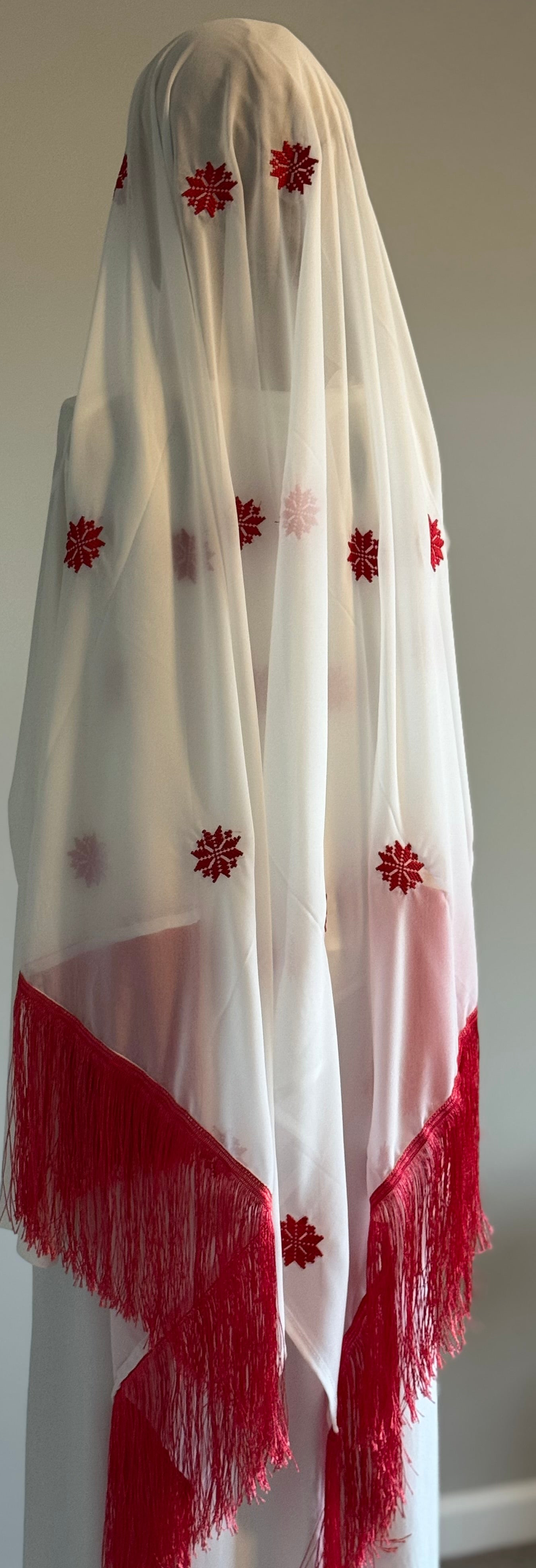 White headscarf with red embroidery