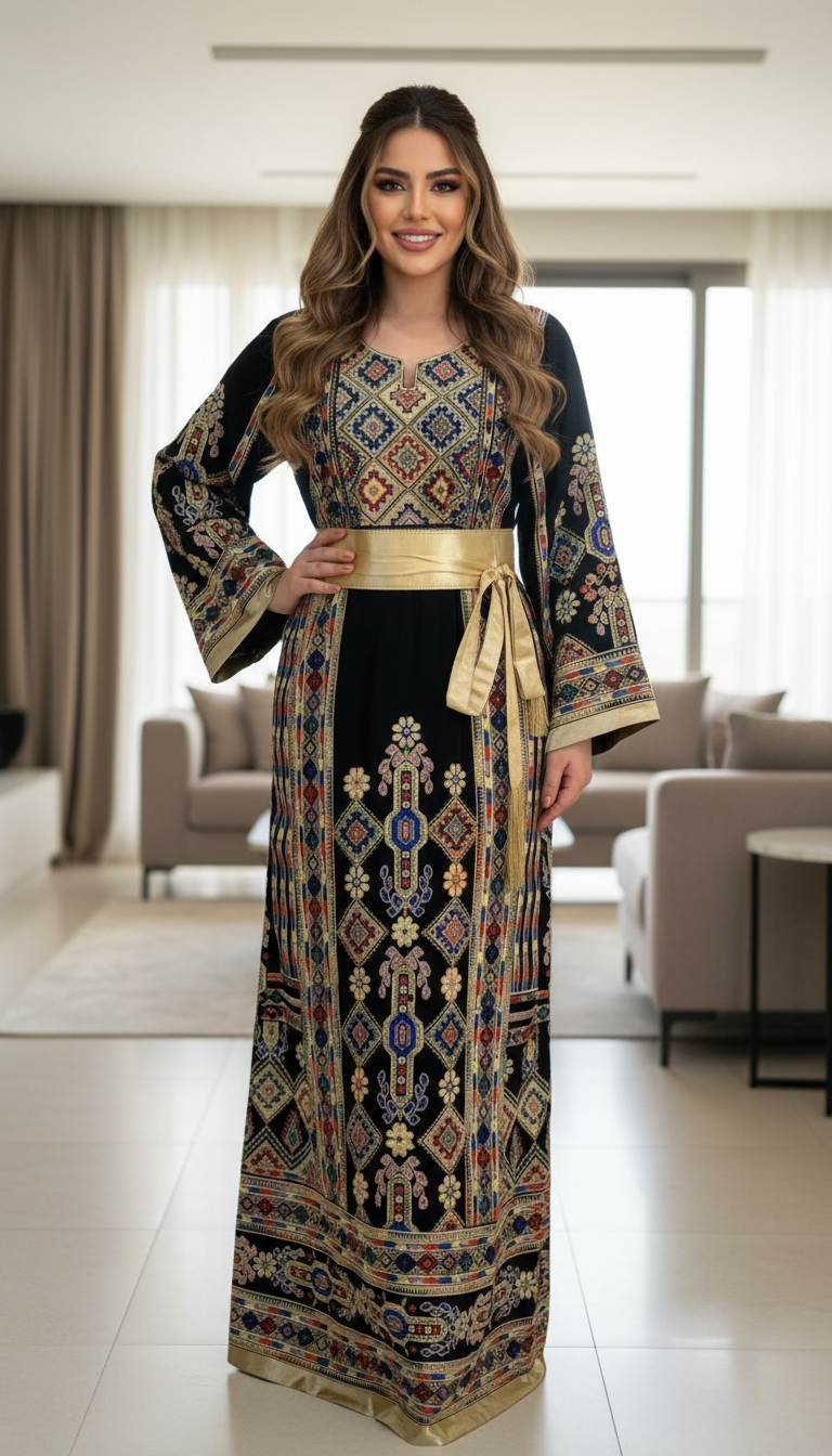 Black thobe with gold belt