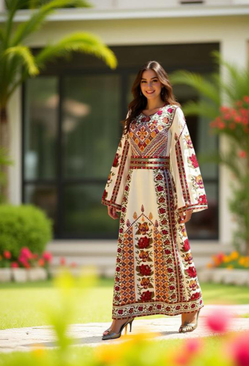 Off-white thobe with stunning colors