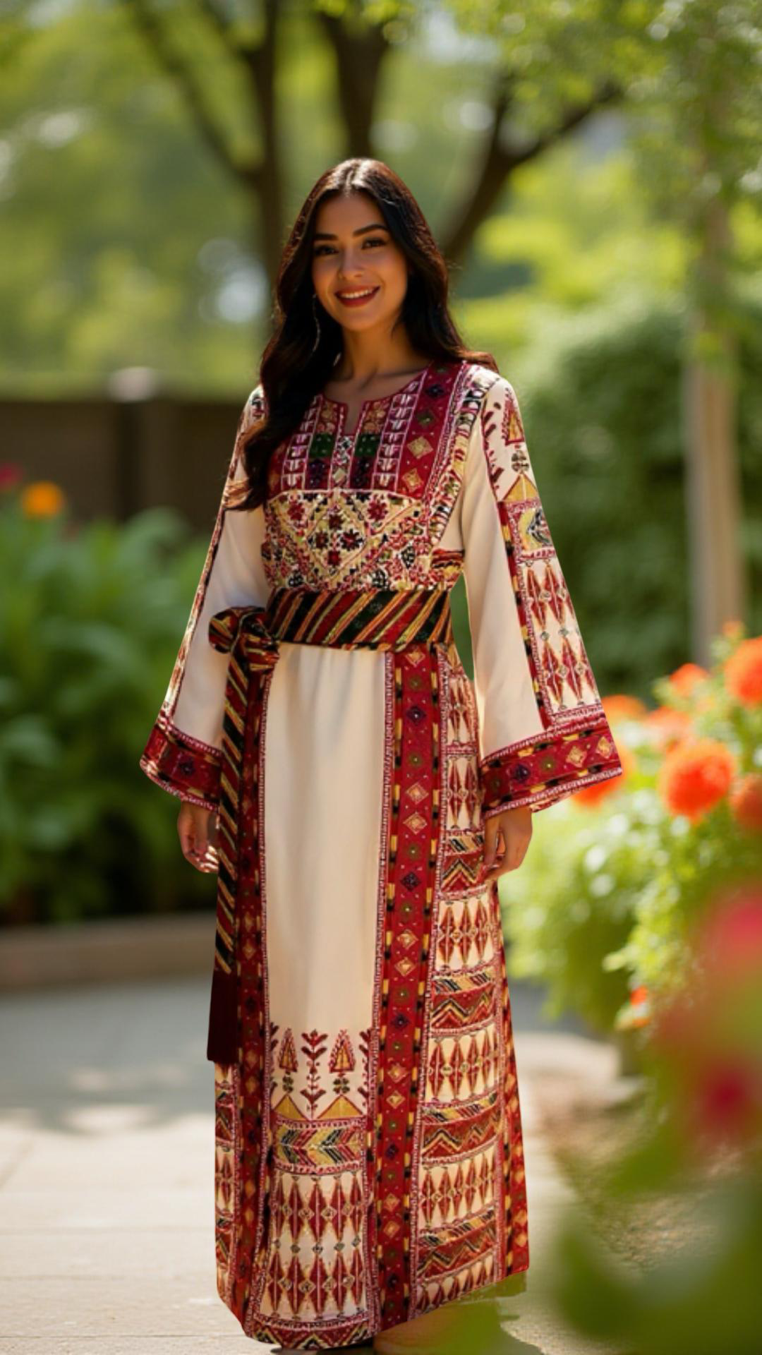 White thobe with colorful embroidery