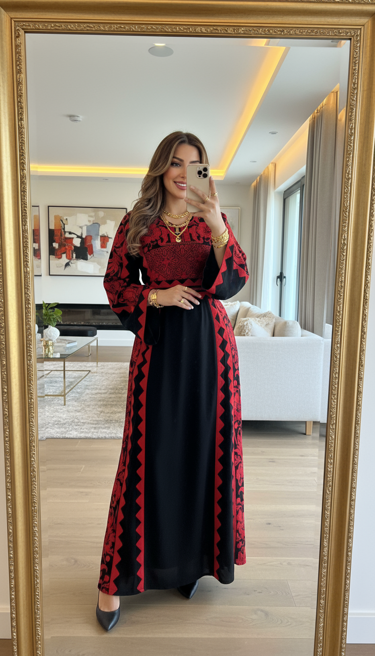 Black And Red Embroidered Thobe
