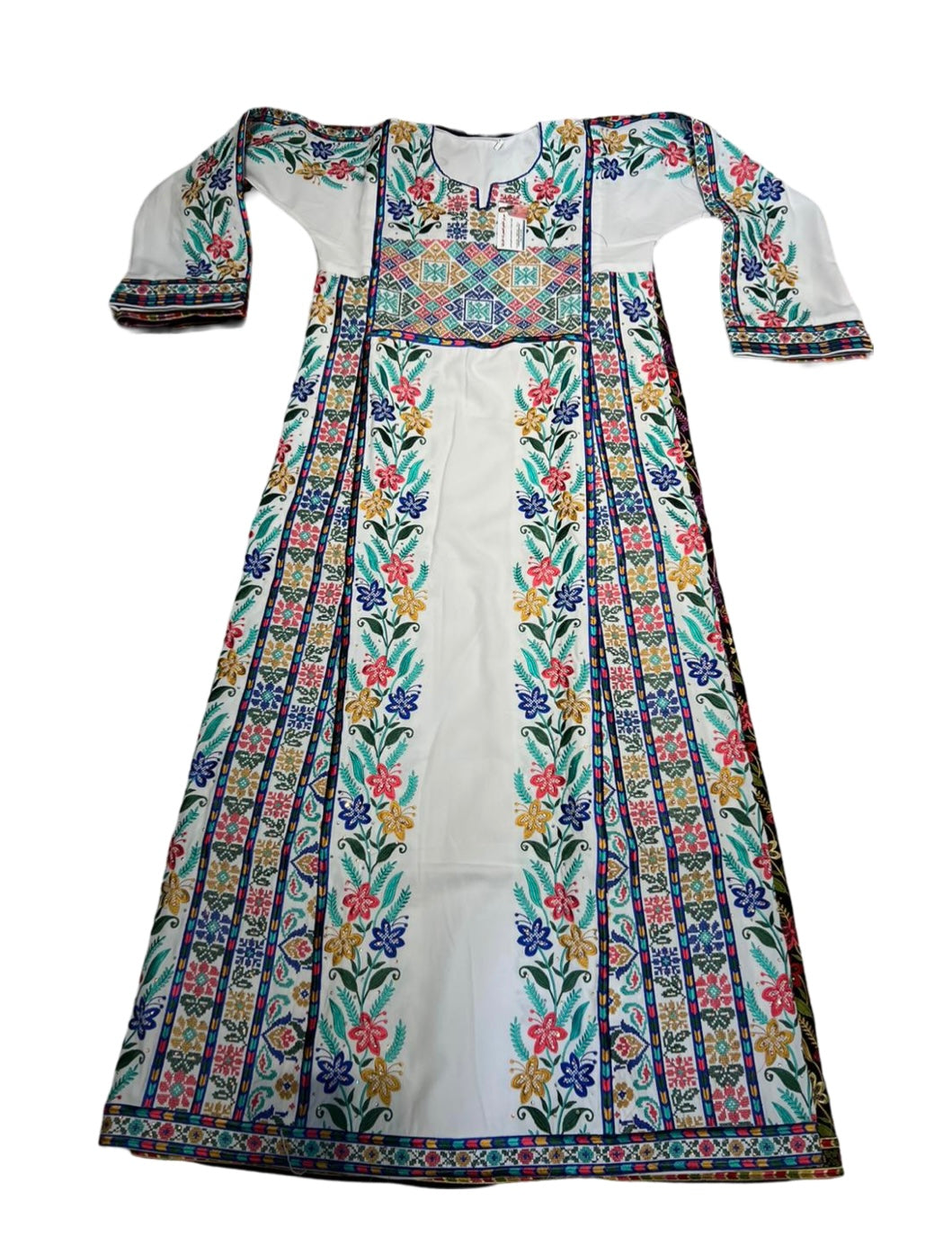 Off-white Thobe with Multicolor embroidery with belt.
