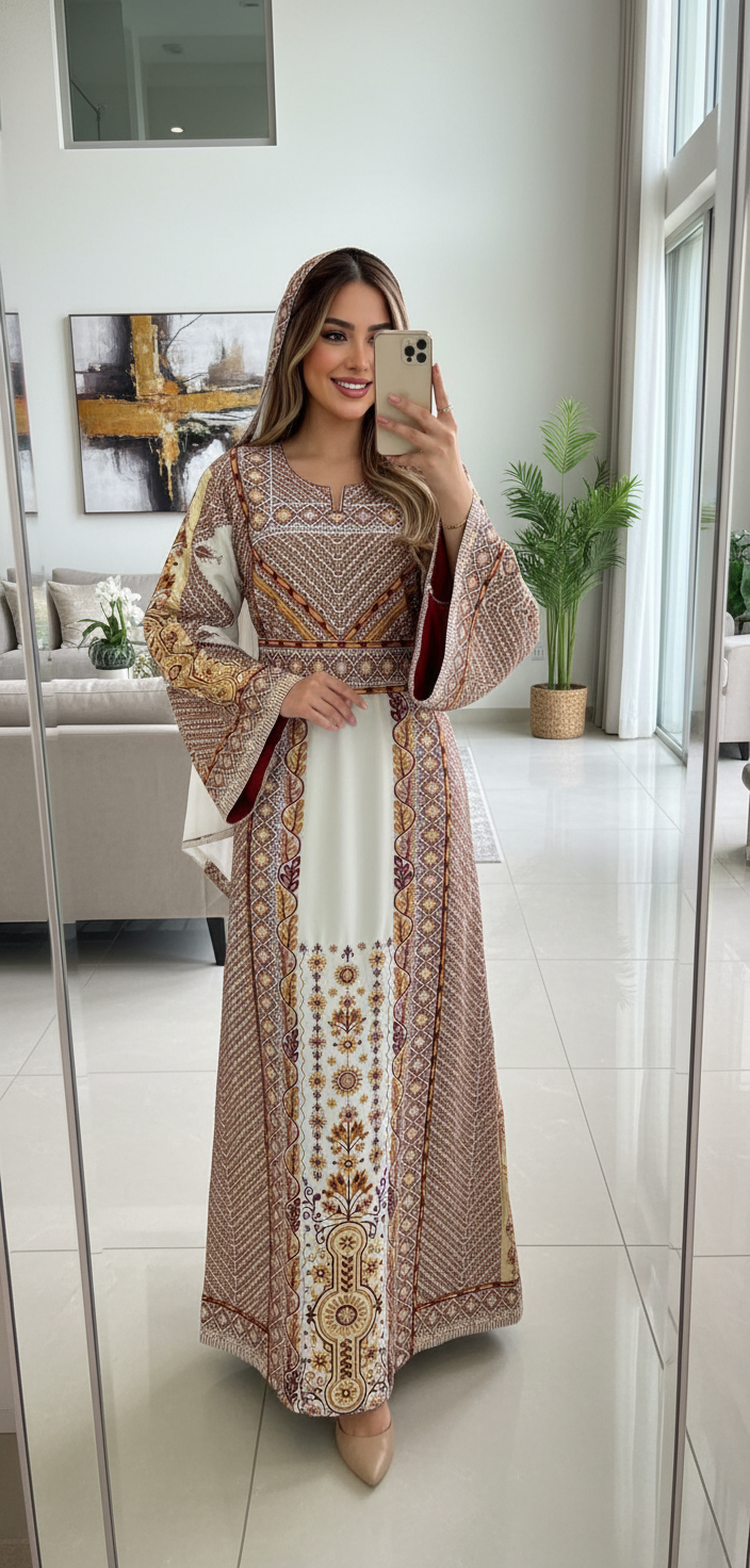 White thobe with burgundy embroidery