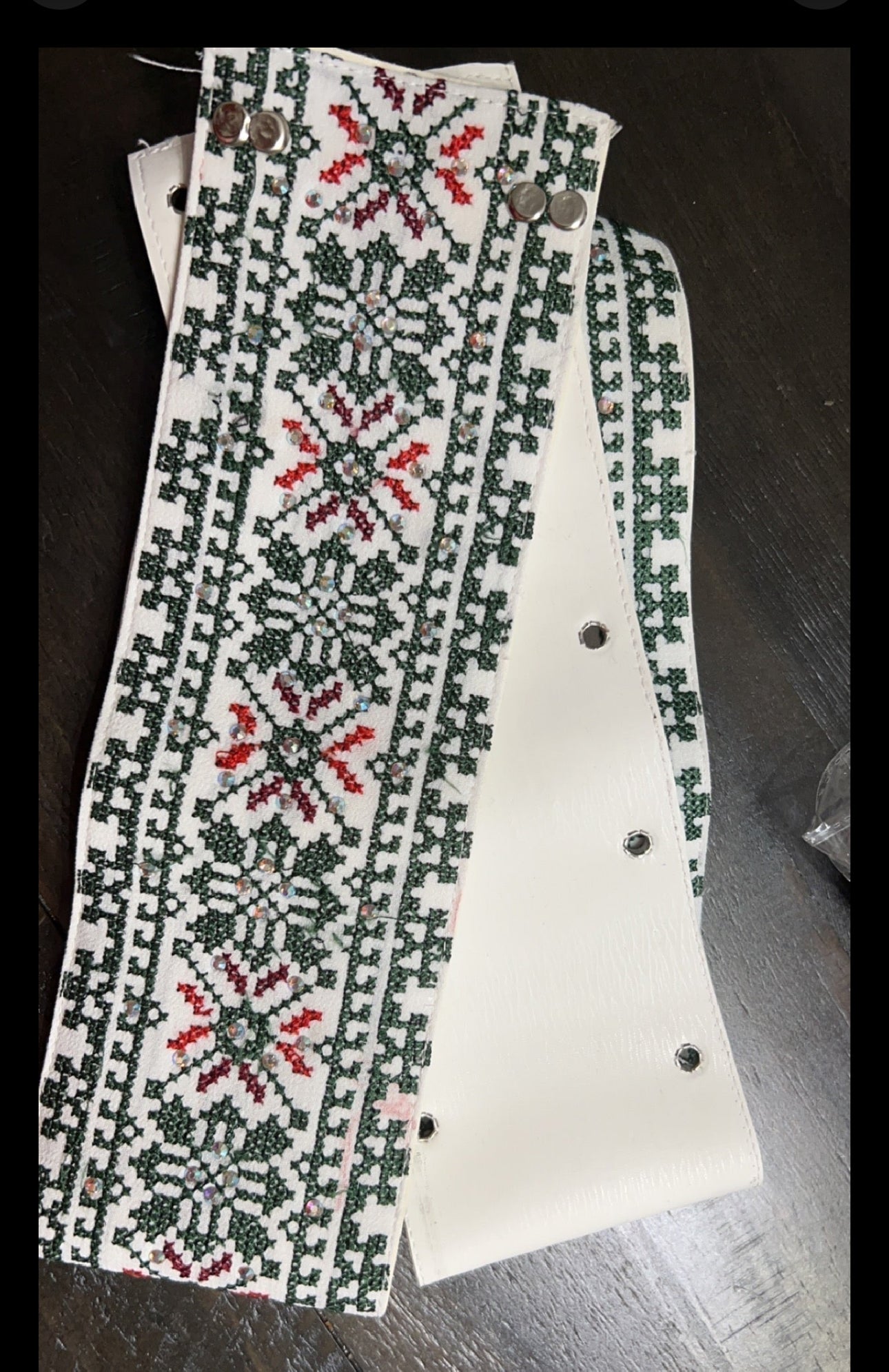 White and green embroidered dress