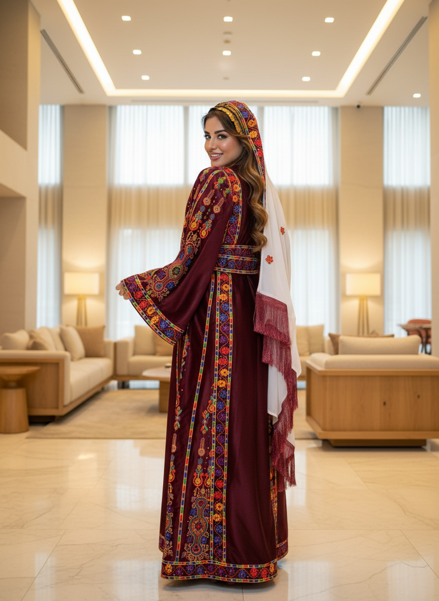 Burgundy silk velvet thobe