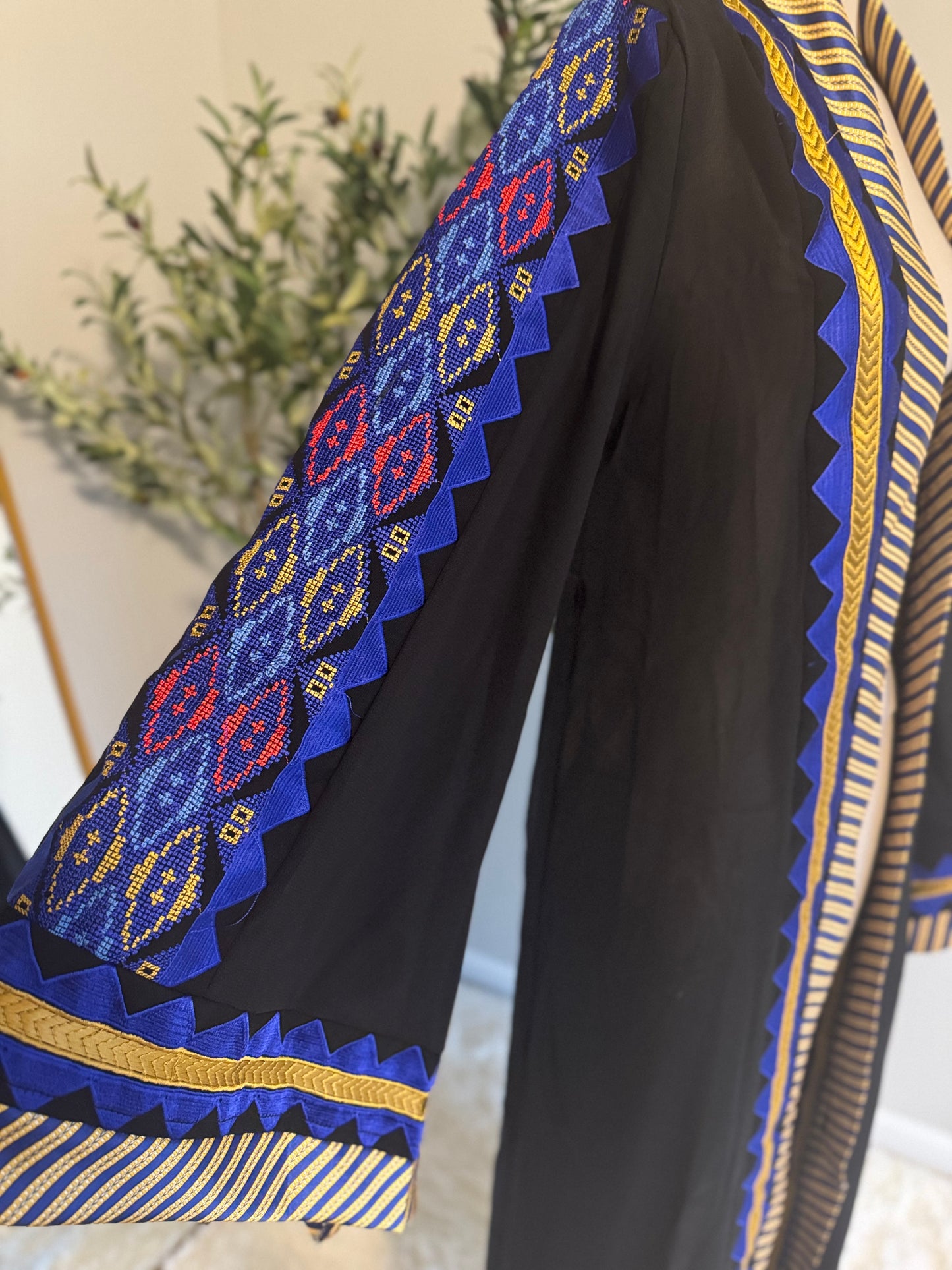 Black and royal open abaya