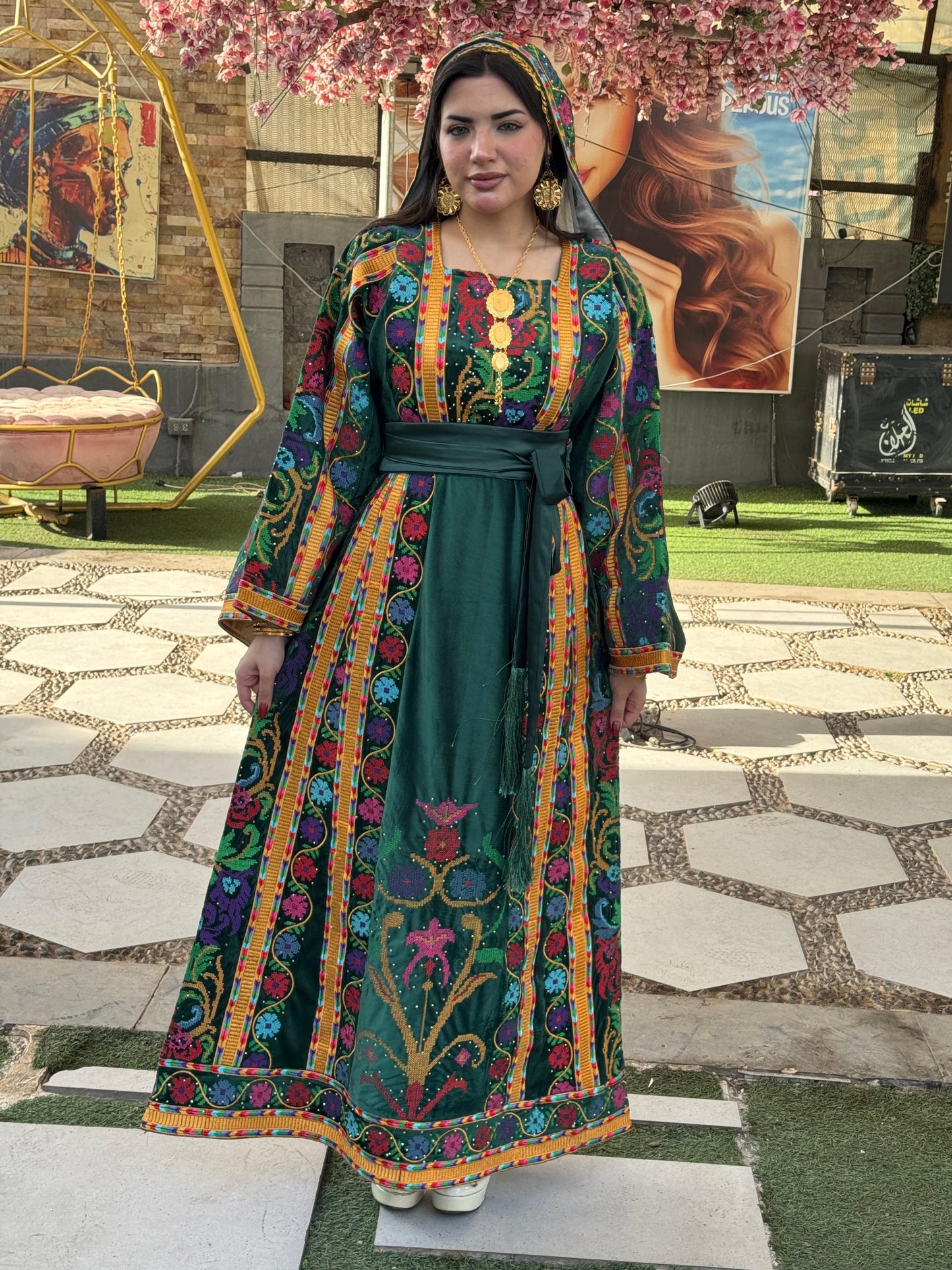 Green silk velvet thobe