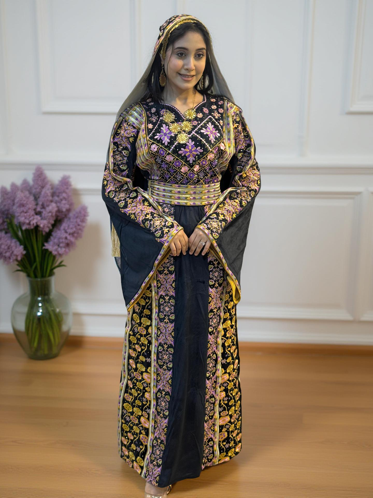 Read-made black silk velvet thobe