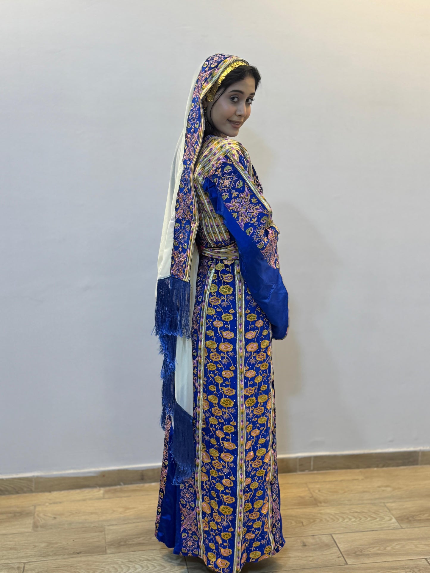 Ready-made royal blue silk velvet thobe