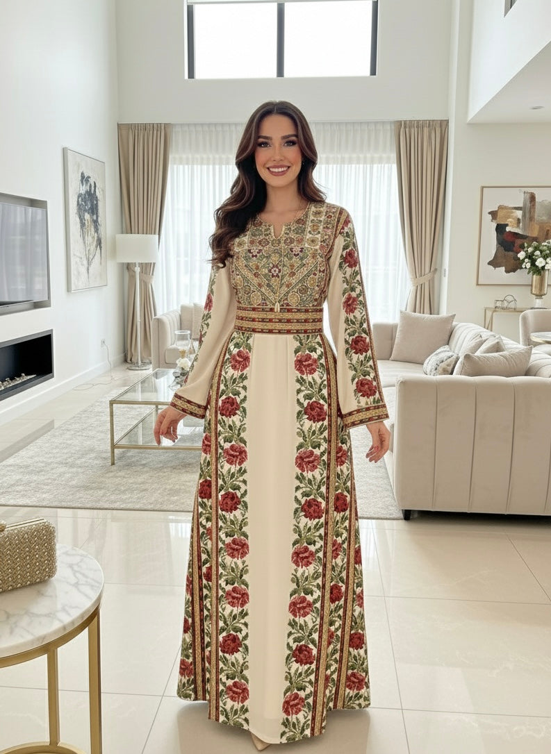 Beautiful light beige embroidered thobe