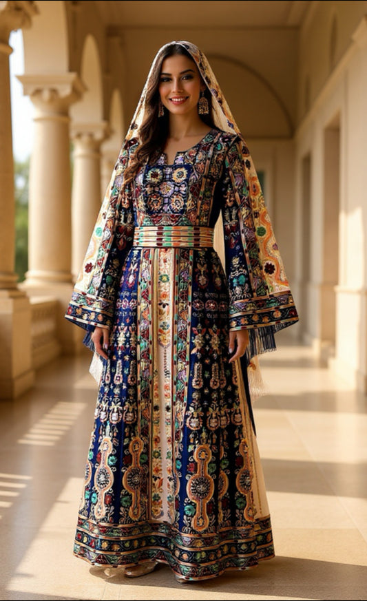 Luxurious royal blue and white velvet Malacca.