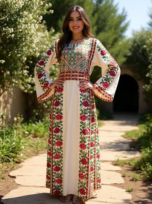 Beautiful light beige embroidered thobe