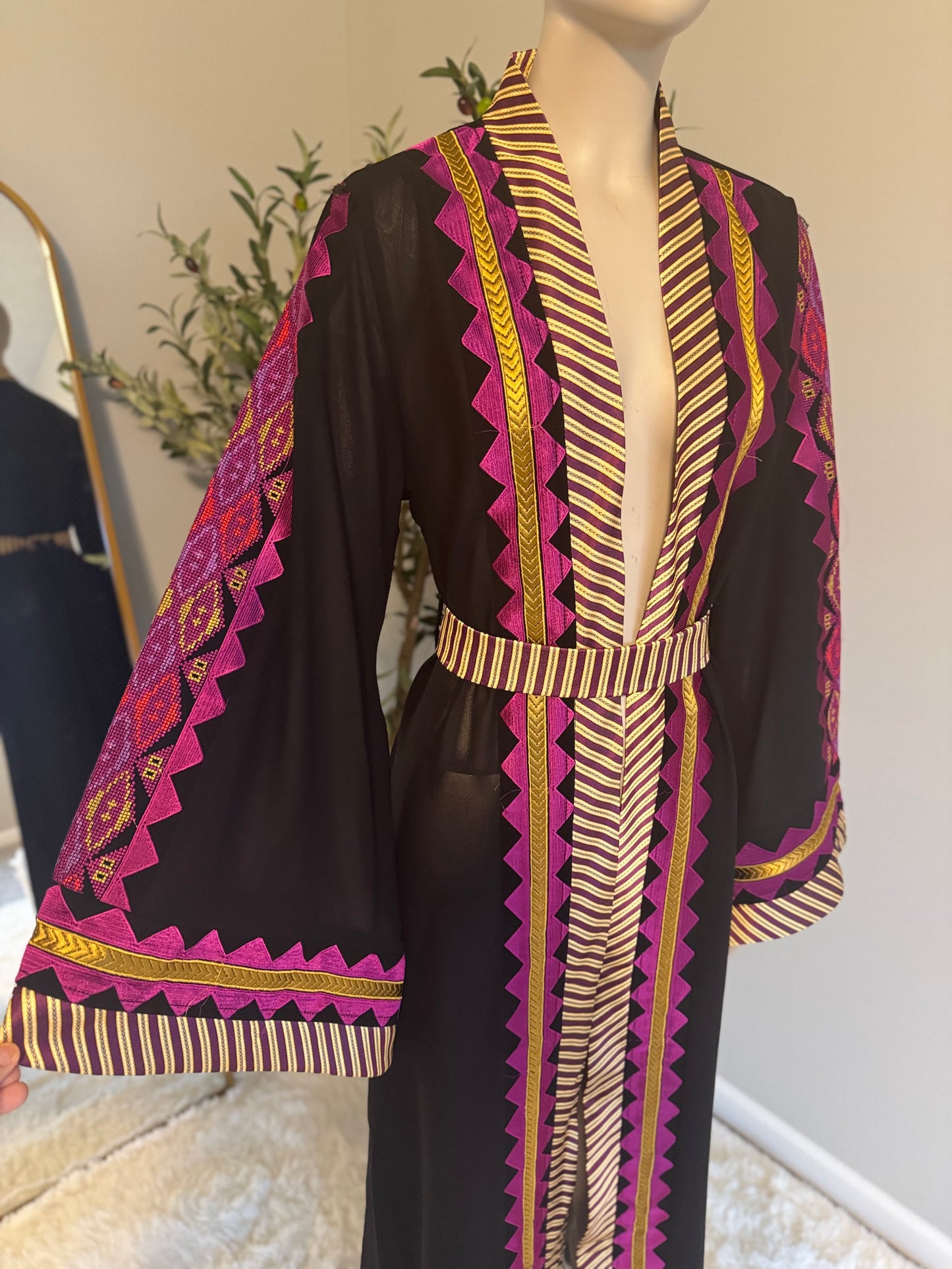Black and magenta open abaya