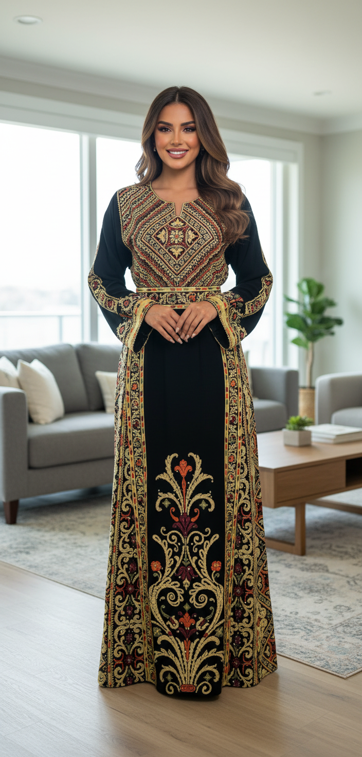 Black fabric thobe with gold