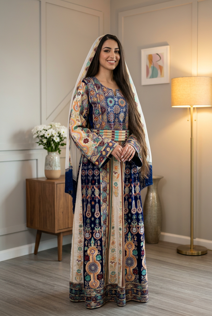 Navy blue and white velvet Malakah