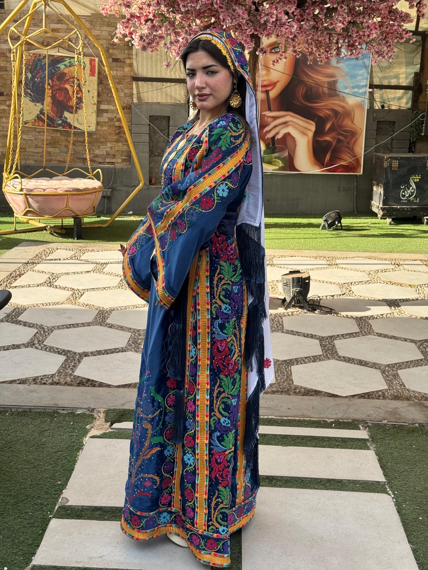 Navy blue silk velvet thobe