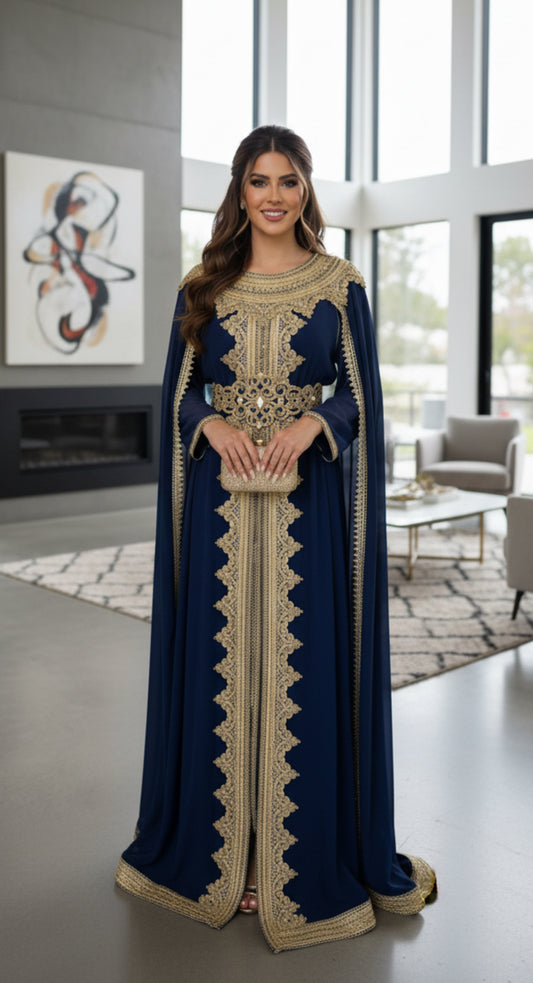 Navy blue chiffon caftan/ dress/ Abaya