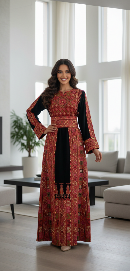 Black And Red Embroidered Thobe