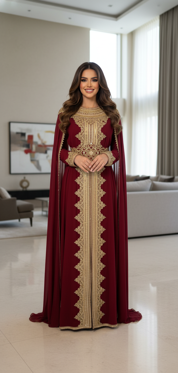 Dark Red chiffon caftan/ Abaya