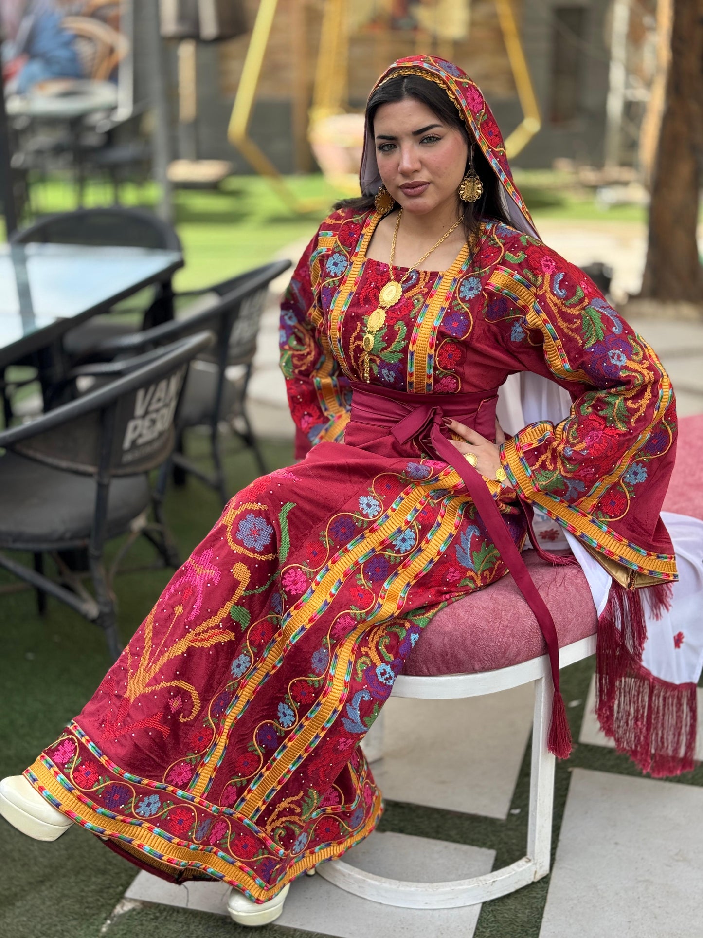 Red silk velvet thobe