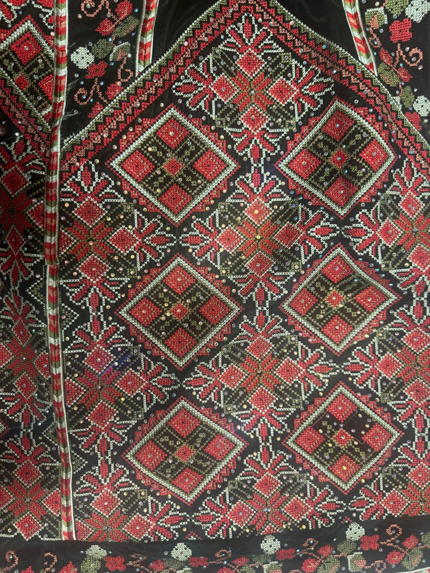 Olive green velvet with beautiful colors embroidery