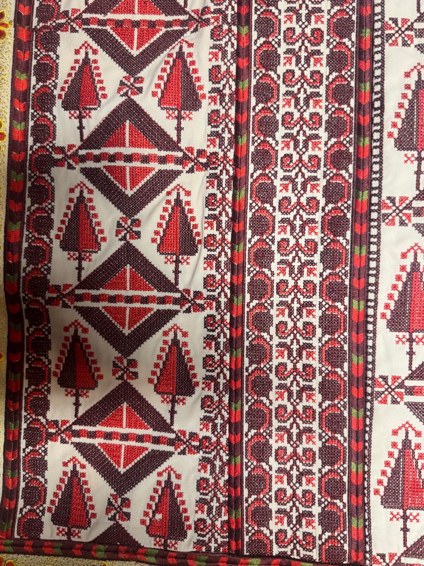 Off white thobe with red and burgundy embroidery