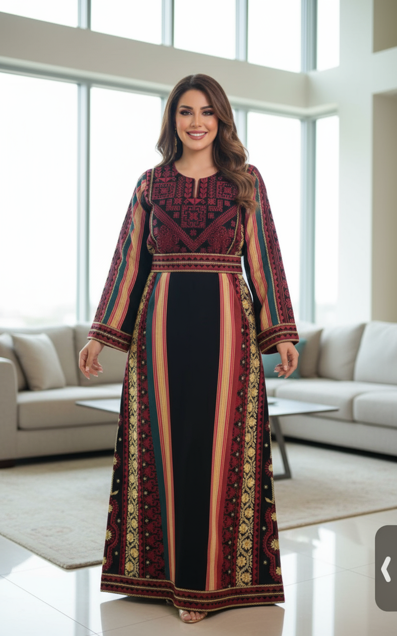 Black and dark burgundy fabric Majdalwee thobe